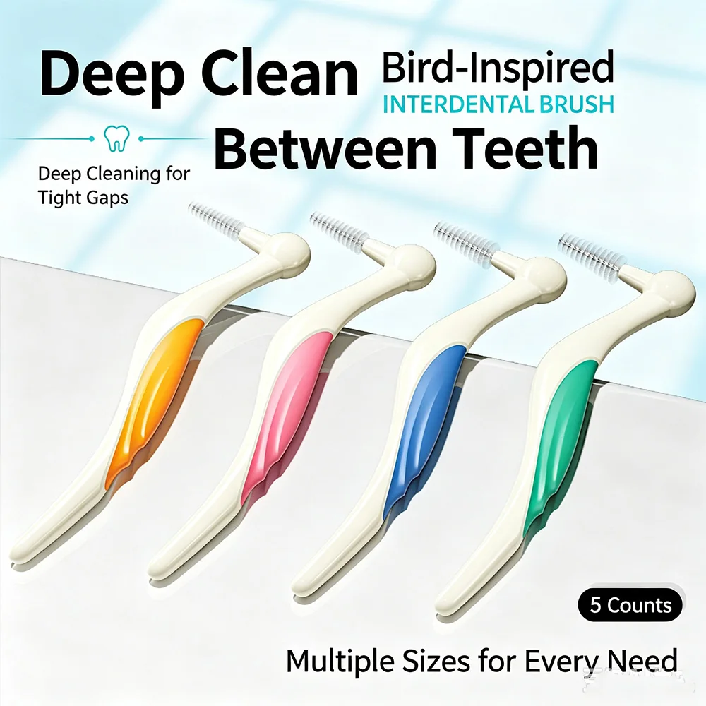 5Pcs Woodpecker Style Interdental Cleaning Brush, for Adults Family Home Office Post-Meal Teeth Gap Cleaning, Oral Care