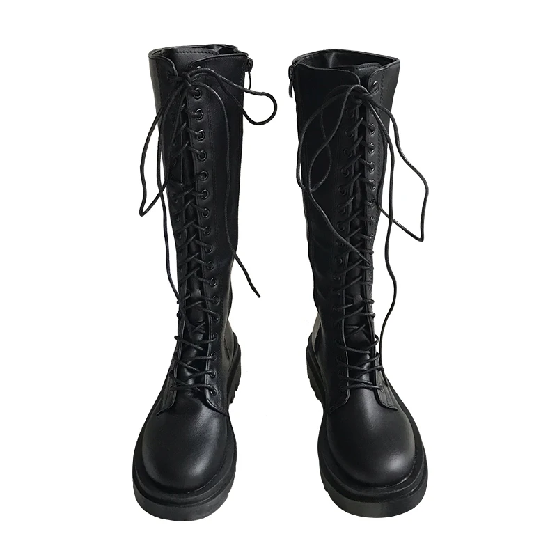 

Knee-high Riding Boots Women's Chunky Leg High-calf Boots Autumn Single Boot Cross-buled PU Leather Korean Sle Boots
