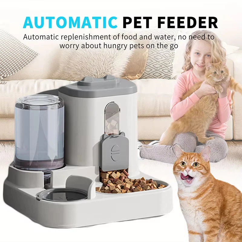 Large Capacity 2-in-1 Automatic Cat Food and Water Dispenser Dry/Wet Separation Durable Plastic Transparent Design Accessories