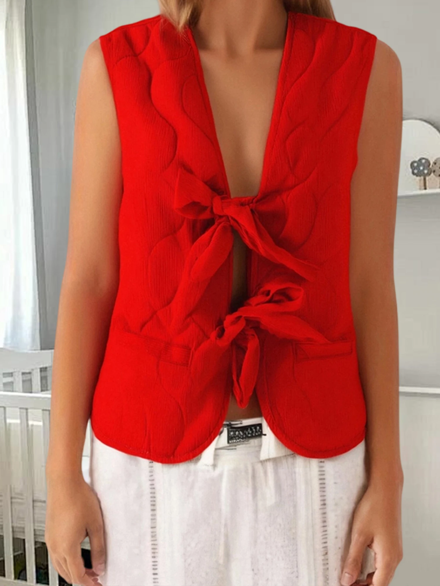

Ladies Quilted Vest Outerwear Autumn Winter Stylish Lightweight Sleeveless Belted Waistcoat Coat with Zipper