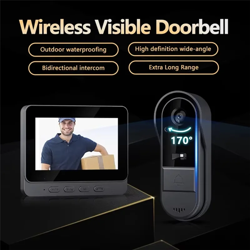 

AS94-Intercom Doorbell Night HD-Vision 4.3Inch IPS Screen Waterproof Doorbell Camera Smart Home Security Video By Bell