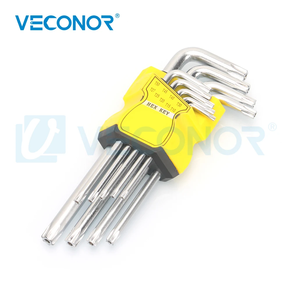 Набор из 9 шт., прочный метрический хром-ванадиевый ключ Torx, звездообразный ключ, отвертка T10 T15 T20 T25 T27 T30 T40 T45 T50