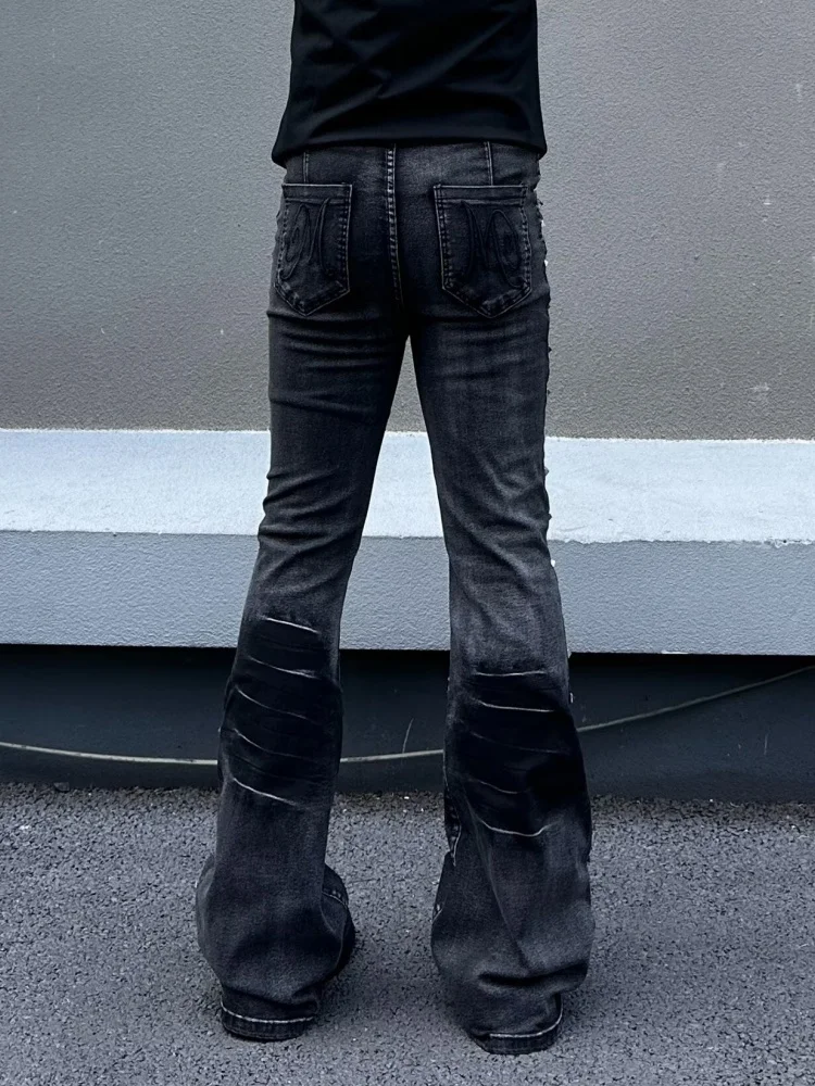 2026 American Retro Y2K Style Washed Black Slim Flared Jeans Pants For Men Clothing Streetwear Cotton Long Trousers Moda Hombre