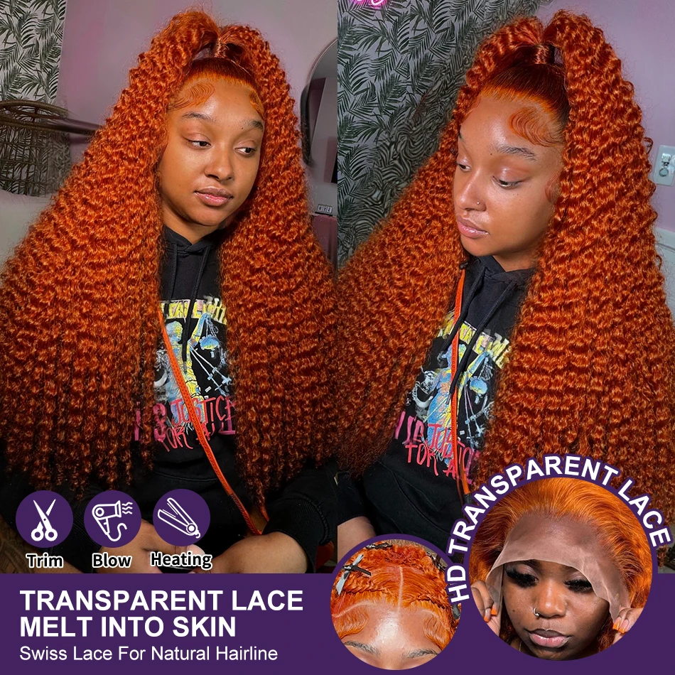 Deep Wave 40 Inch Ginger Orange Vietnamese 13x6 Lace Front Wigs Original