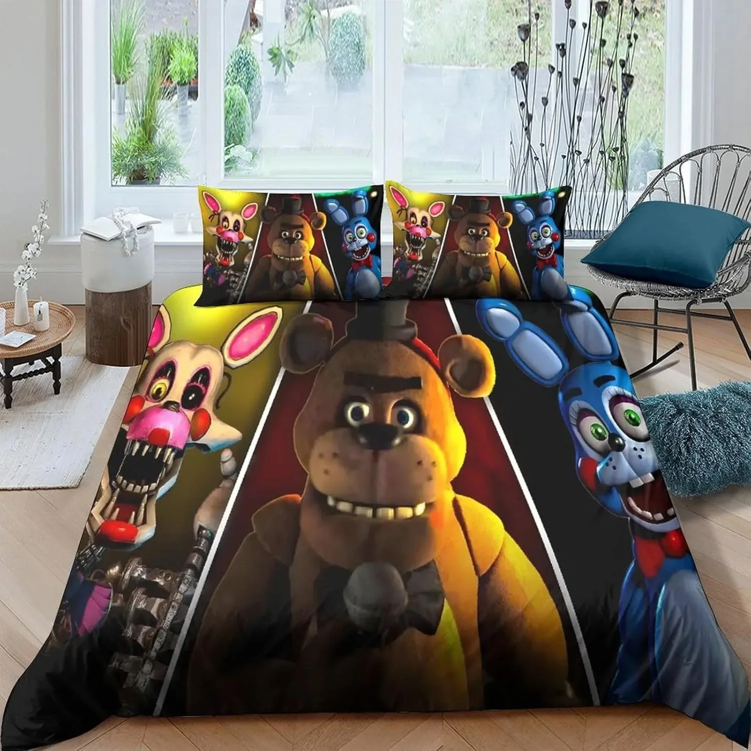 -3d-プリントフレディ壁紙-fnaf-寝具セット、一致する枕カバー付き-75x50cm-シングルベッドセット、子供用女の子寝具セット