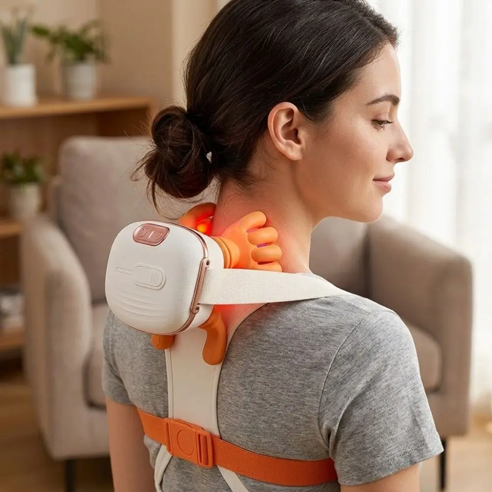 Soft Silicone Neck Shoulder Massager USB Charging Wireless Heated Massager Device Bionic Finger Ergonomic