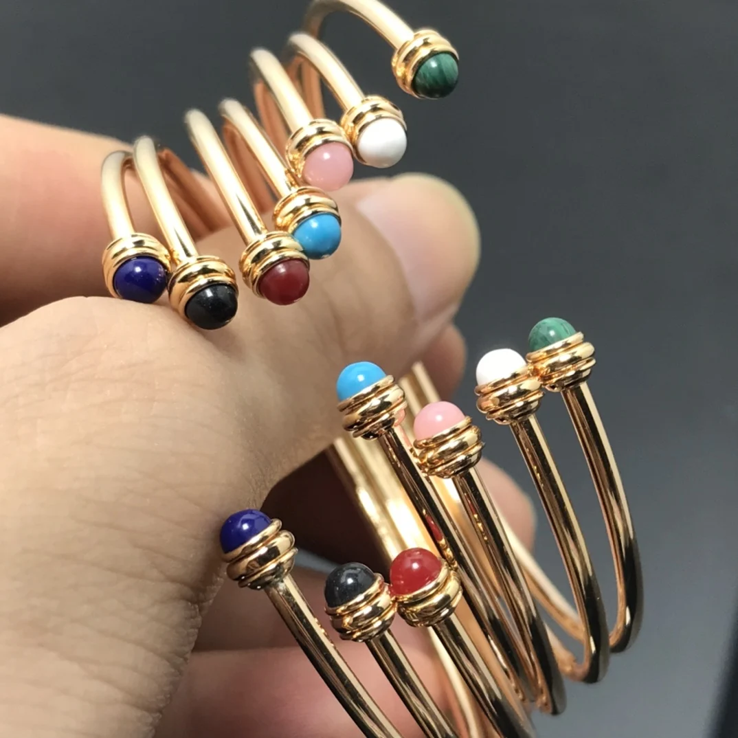 S925 Sterling Silver Rotating Opening Women's Bracelet CNC Plated 18K Rose Gold Natural Mother Of Pearl Bracelet