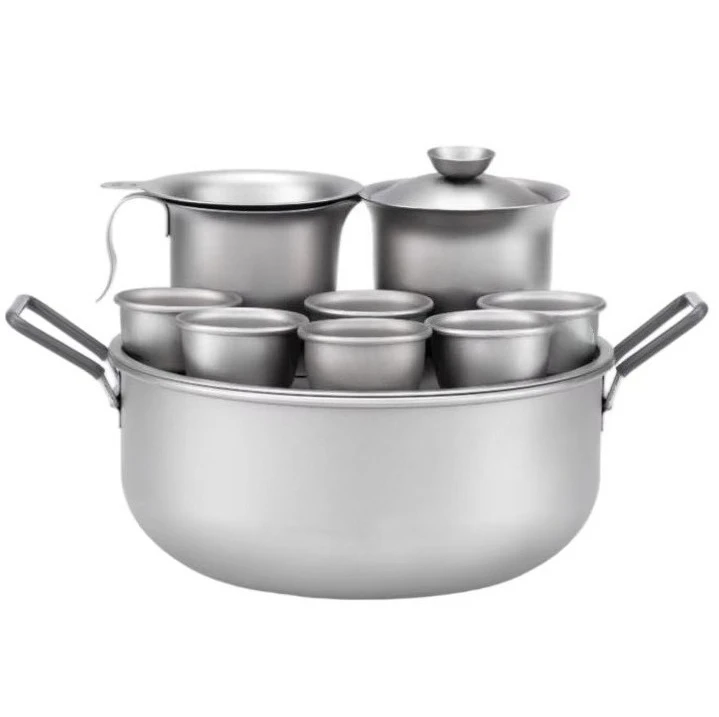 1L Ultralight Pure Titanium Kungfu Tea Set Portable Outdoor Camping Teapot with Cups for Hiking Backpacking Healthy Brewing
