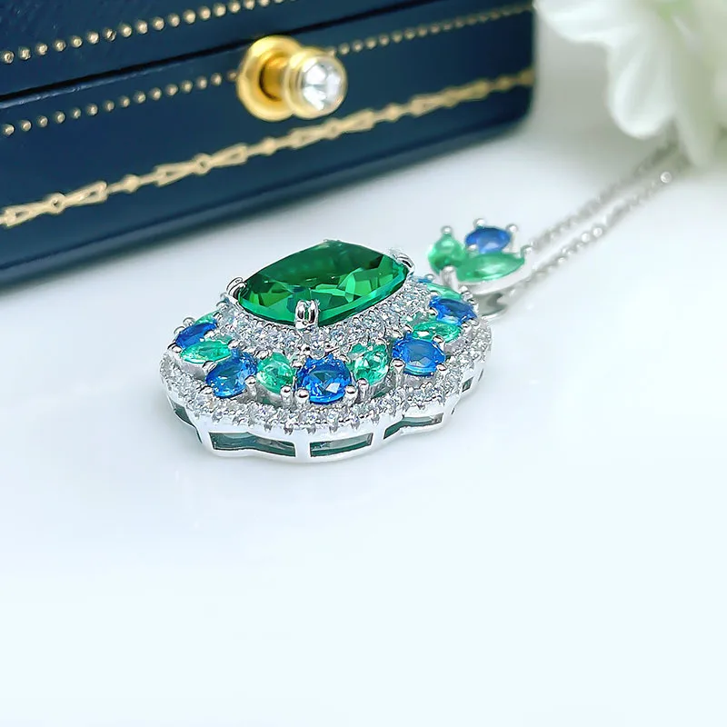 Damen Retro-Stil Zirkonia-Ring-Set mit Smaragd-Ohrringen und Anhänger-Halskette Modisches Accessoire Schmuck – Detail 3