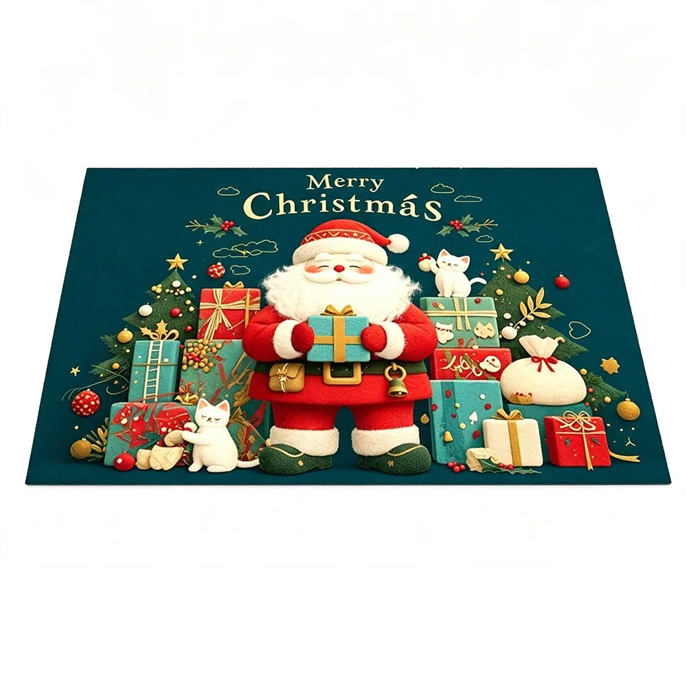 Flannel Christmas Door Mat Non-Slip Backing Machine Washable Festive Entrance Rug Durable Material Indoor Use