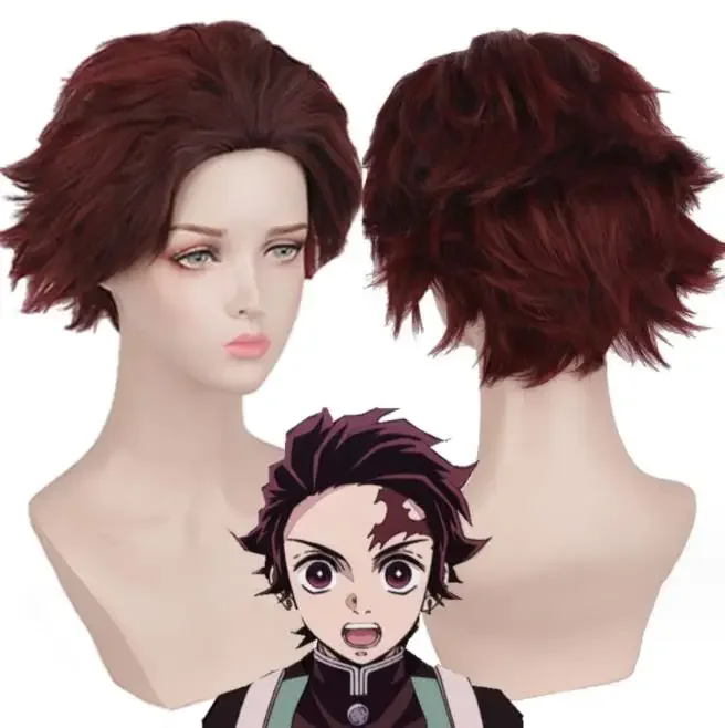 Anime Demon SlayerวิกผมKimetsuไม่มีYaiba Kamado Tanjirouคอสเพลย์วิกผมผู้ชายผู้หญิงความร้อนทนผมสังเคราะห์วิกผมฮาโลวีน