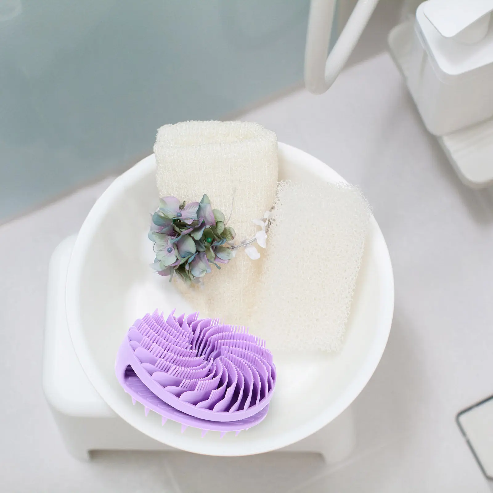 Two Sided Silicone Shower Scrubber for Body Exfoliating and Cleansing Soft Bristles Firm Side Ergonomic Grip Portable Reusable