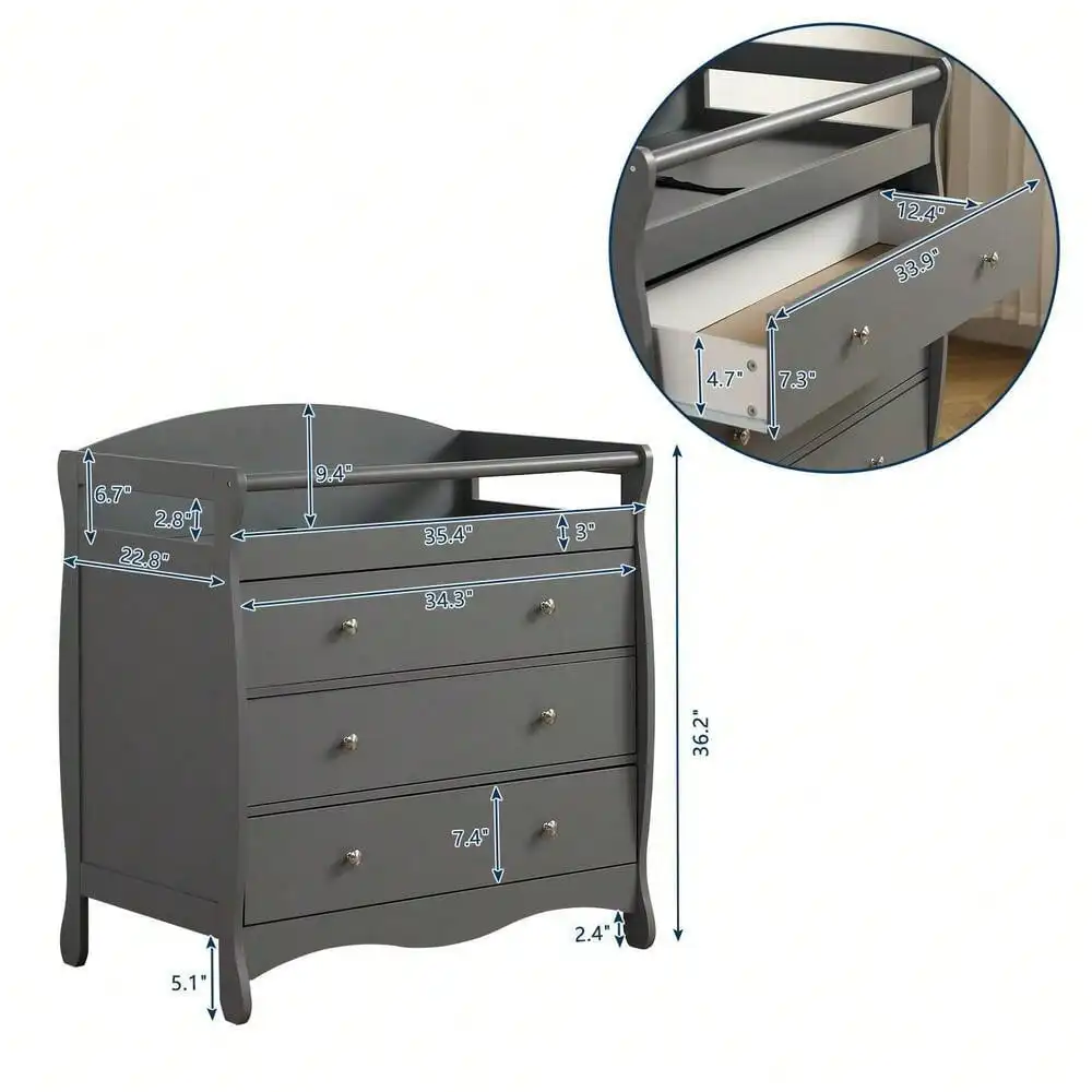 3 Drawers Changing Table Infant Diaper Nursery Station with Safety Belt