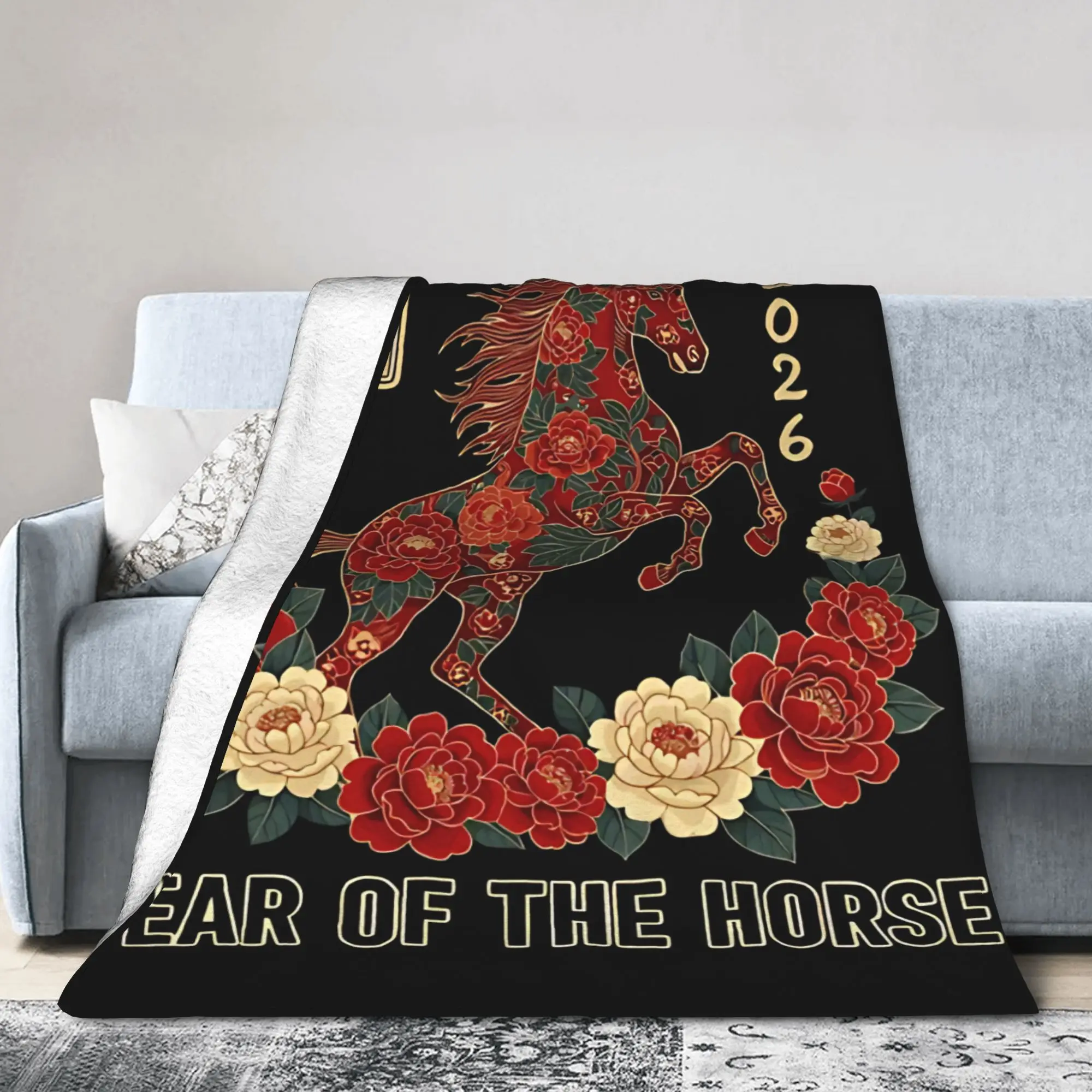 Chinese New Year Year Of The Horse 2026 Chinese Zodiac  Blankets  Fuzzy Funny Warm Throw Blanket for Home Summer,