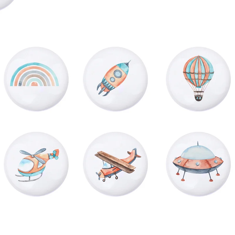 

4Pcs Round Ceramic Cabinet Handles Single Hole Door Drawer Knobs Rainbow Print Clothes Furniture Handle Wardrobe Cupboard Pulls