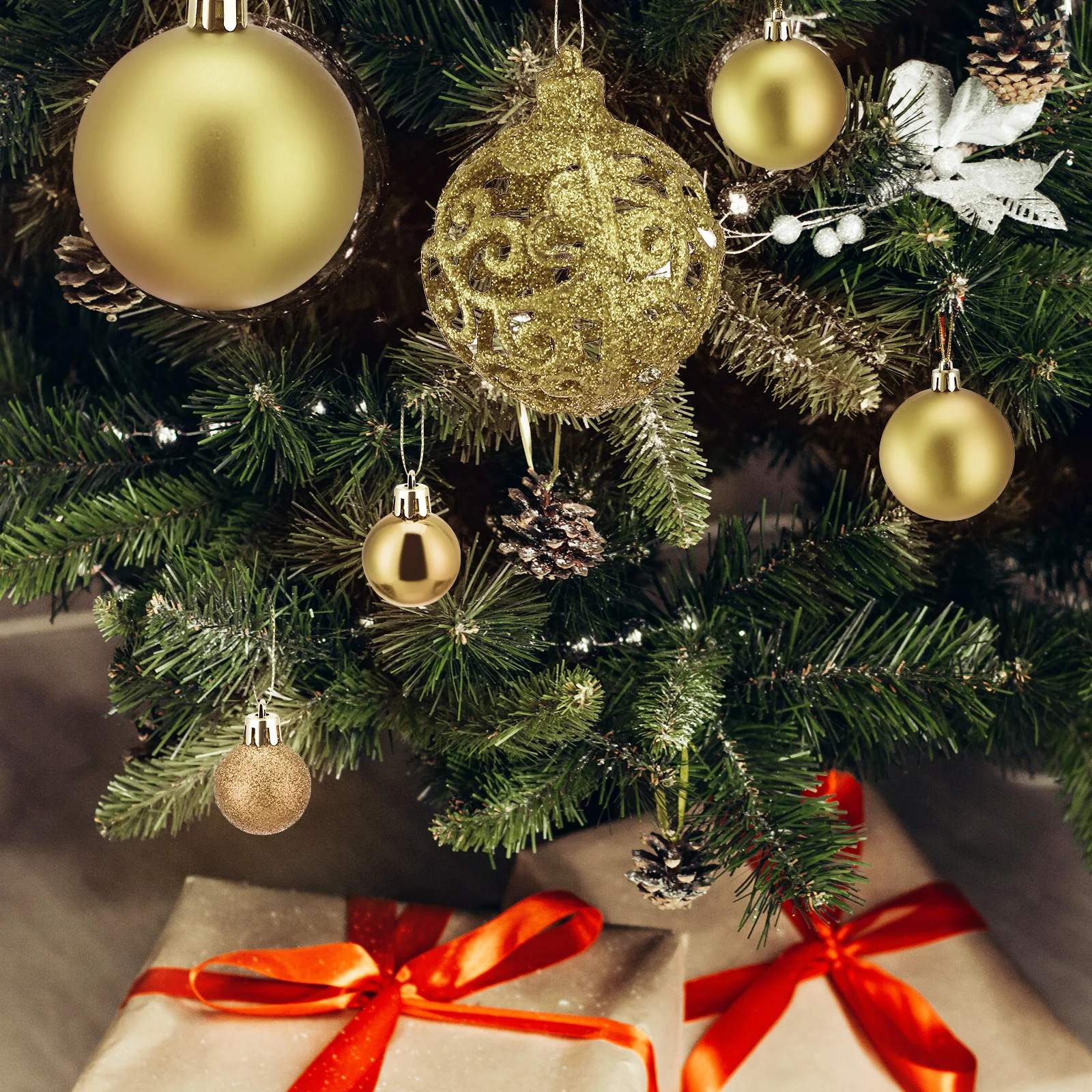 

100 pcs Christmas Balls Decorations For Tree Xmas Ornament Party Holiday Supplies Hollow Lightweight Festive Decoration Balls