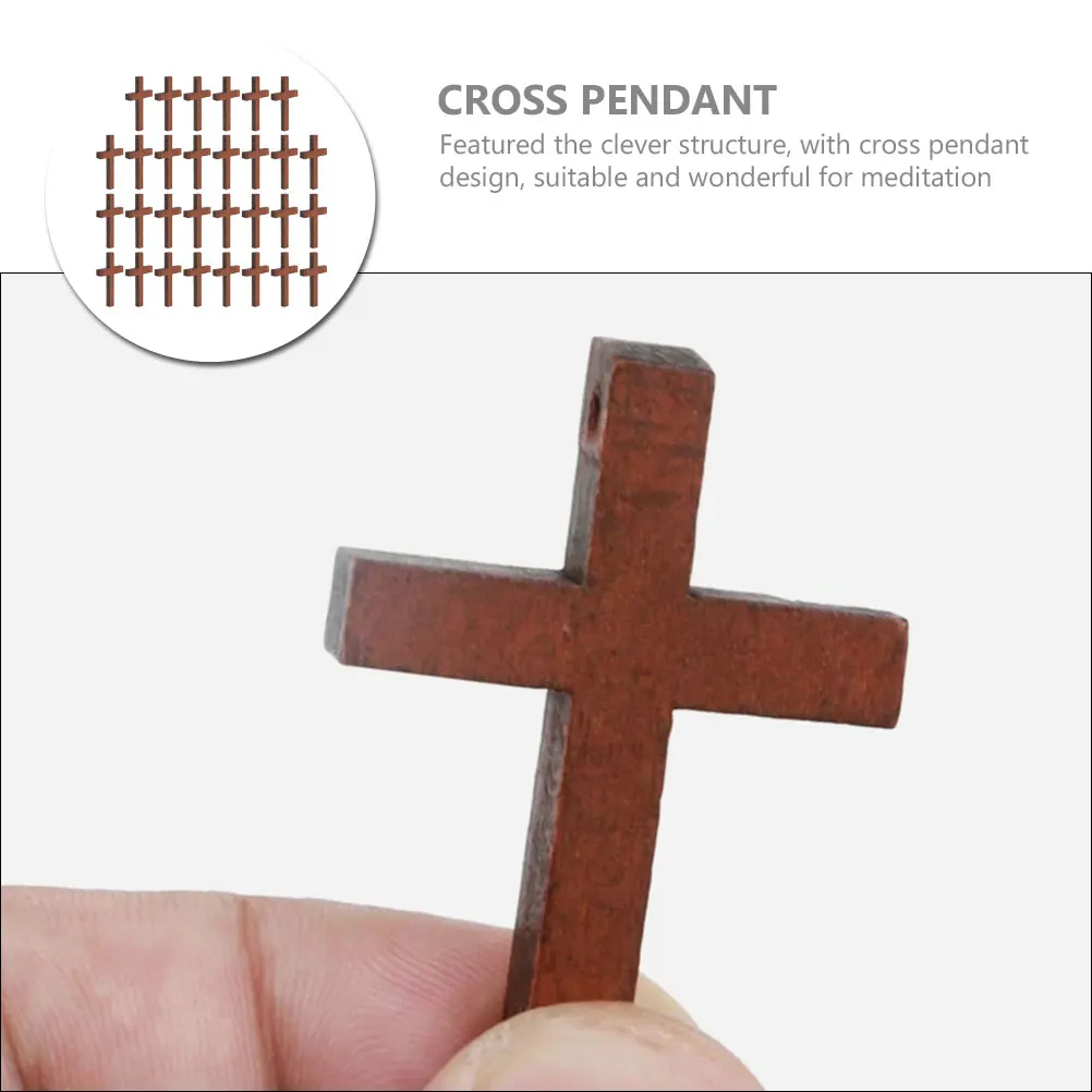 

30pcs Wood Cross Pendant For Bracelet Necklace Keychain Diy Craft Retro Decor Bag Hanging Ornament Religious Mini Cross Pendant