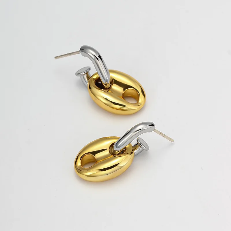 Europe and America New Trend Metal Contrast Color Pig-nose Earrings for Women Simple Retro Jewelry Daily Accessories