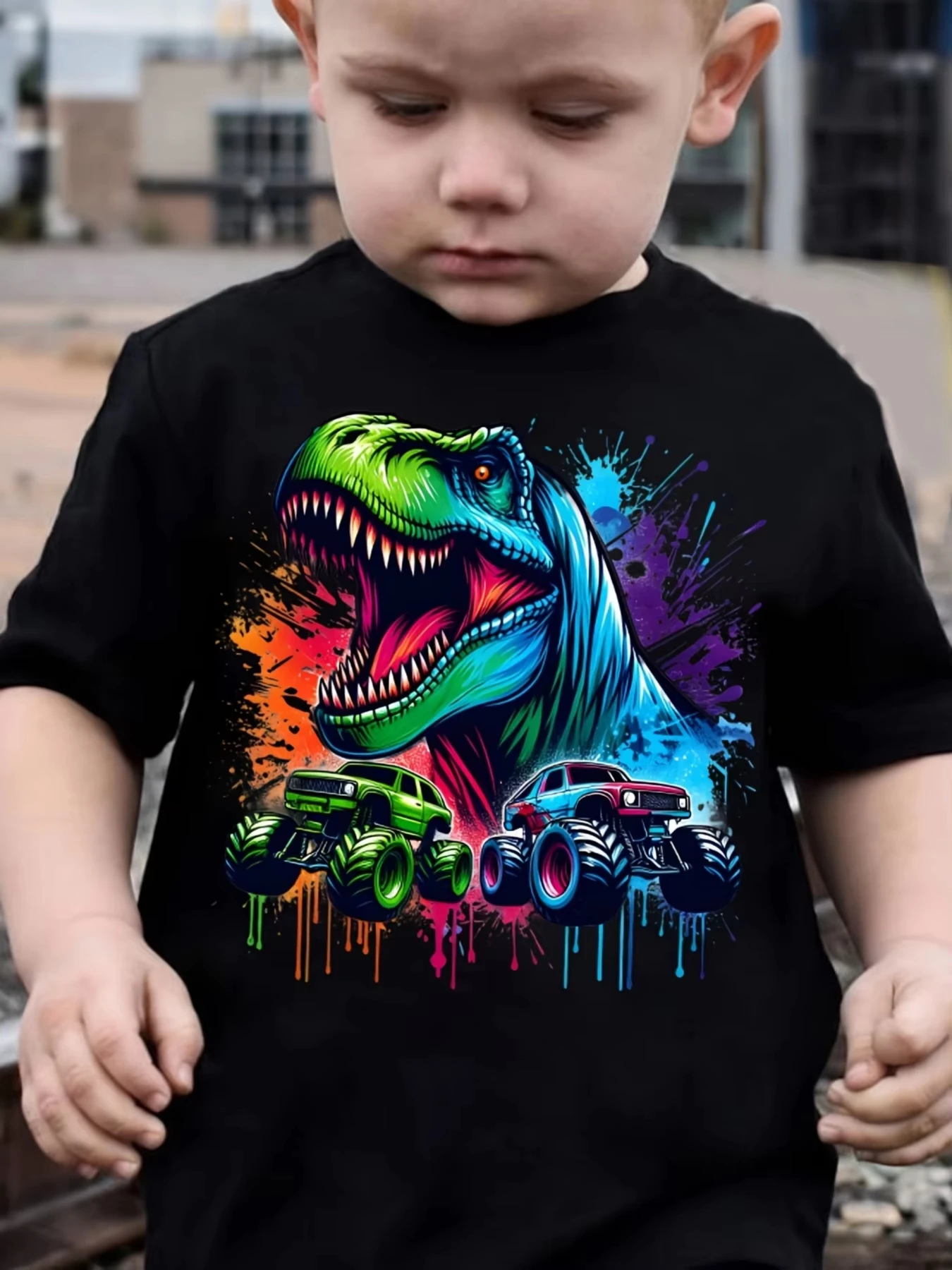 Summer Kids Boys T Shirt Cartoon Dinosaur Cars Print T-Shirt Short Sleeve Kids Clothes Fashion Causal T-Shirts for Children Top