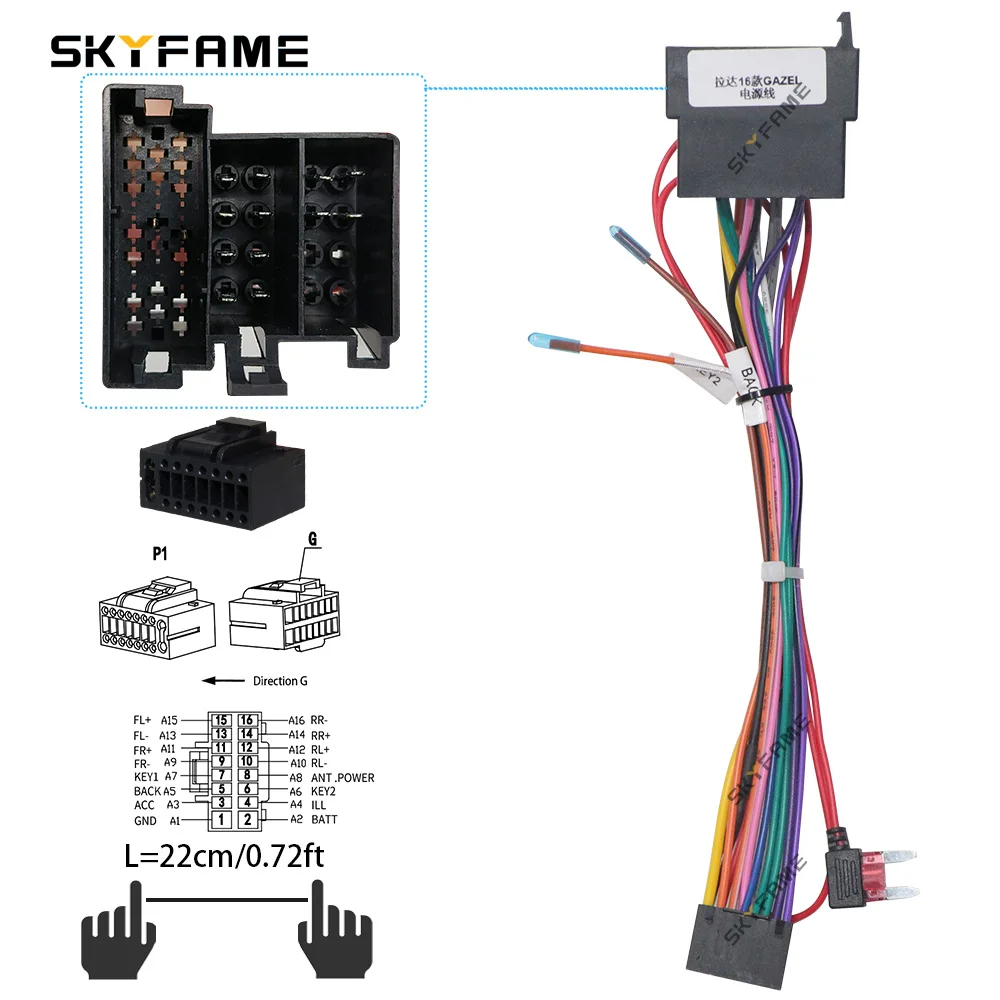 SKYFAME Car 16pin Wiring Harness Adapter Decoder Android Radio Power Cable For Lada Gazel