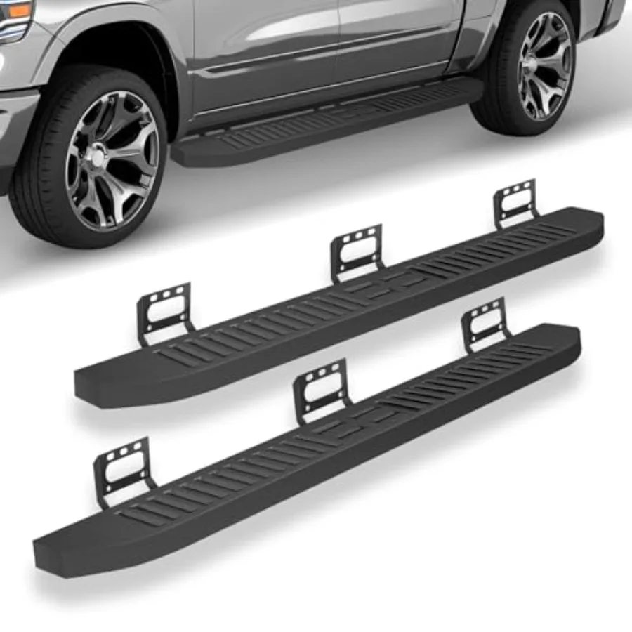 

6 Wide Heavy-Duty Textured Black Carbon Steel Running Boards for 2019-2024 Dodge Ram 1500 Crew Cab Durable Side Steps with Non-