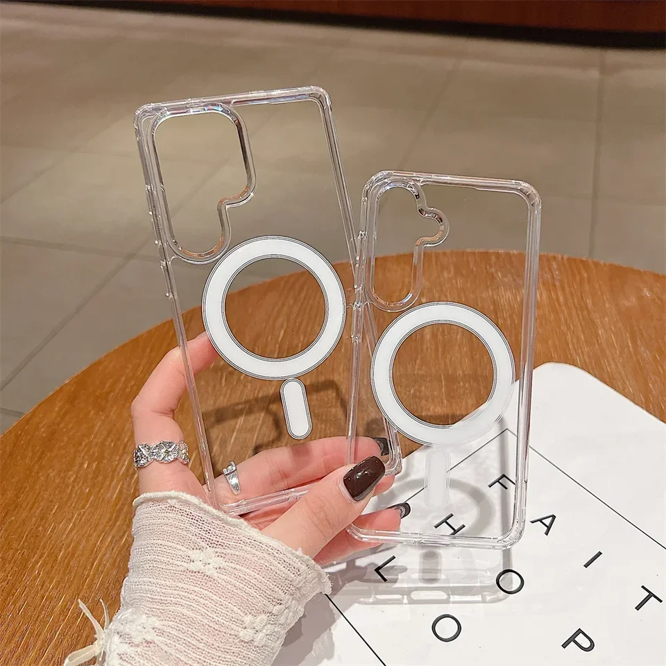 Funda magnética transparente de acrílico para Samsung Galaxy S25 S24 S26 Ultra S22 S23 Plus S21 FE A16 A15 A55 A35, cubierta delgada y clara 5