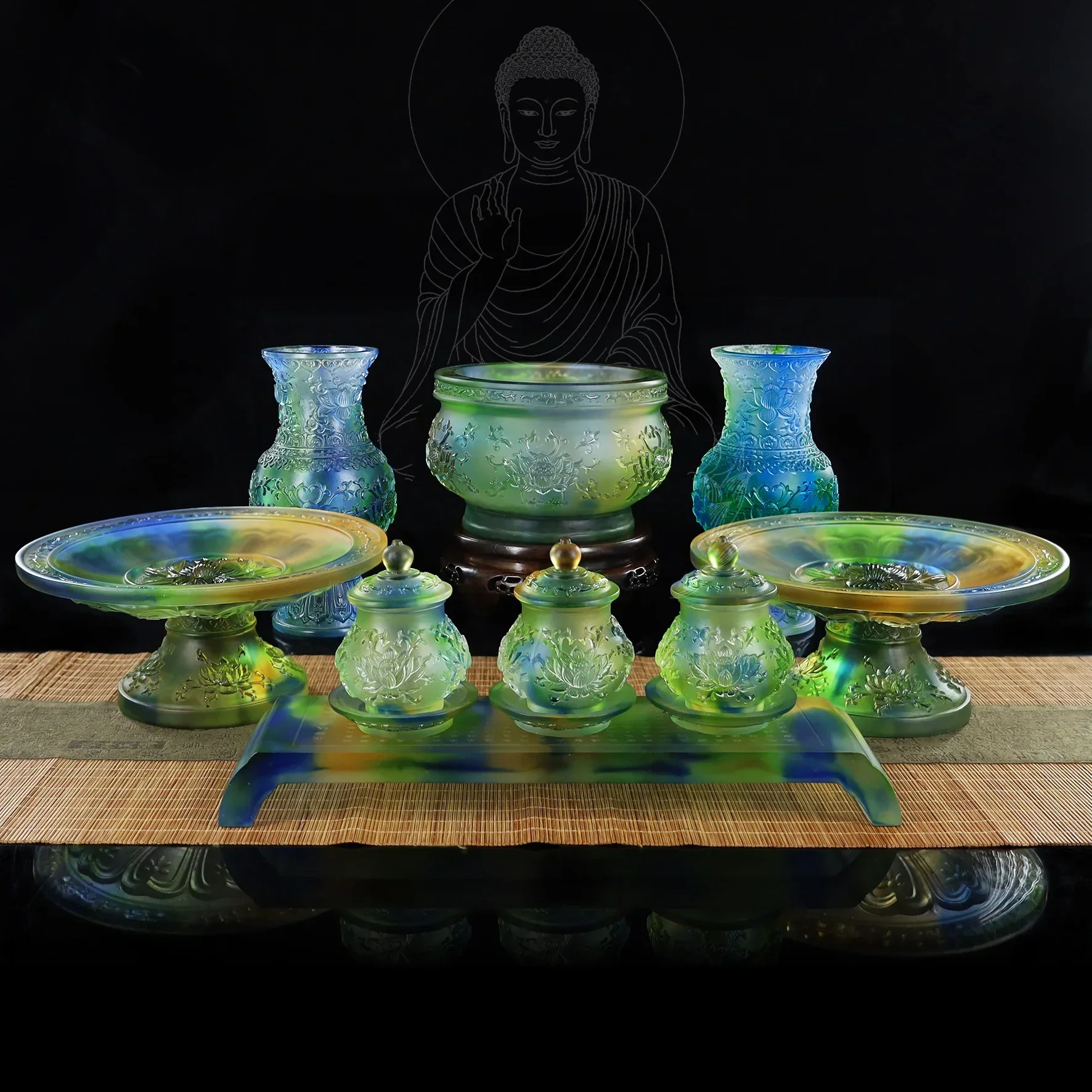 Liuzhou Handmade Glazed Relief Lotus Offering Incense Burner Line Incense Burner Home Furnishing Buddhist Hall Temple