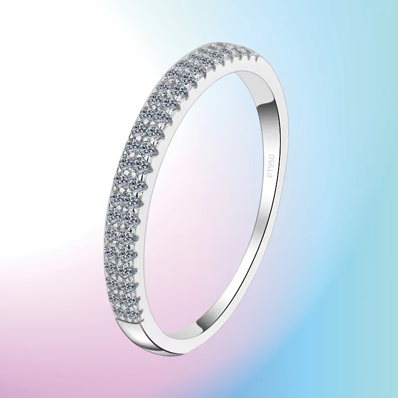 

Classic Quality Platinum PT950 Womens Wedding Band Ring VVS1 DColor Brilliant Moissanite Double Row Diamond Luxury Gift for Girl