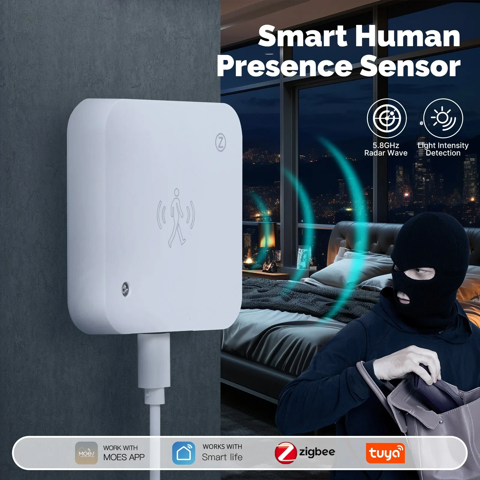For Moes Smart Human Presence Sensor Human Body Motion Detector Motion Motionless Detection Light Luminance For Home Security