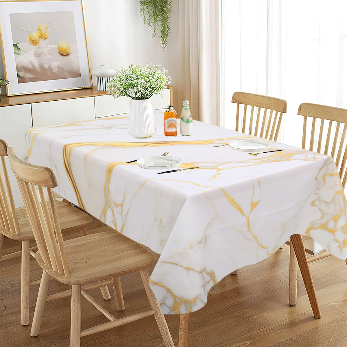 1pc Black Gold Marble Rectangular Tablecloth Blue White Waterproof Dining Table Cover for Dining Table and Wedding Decor