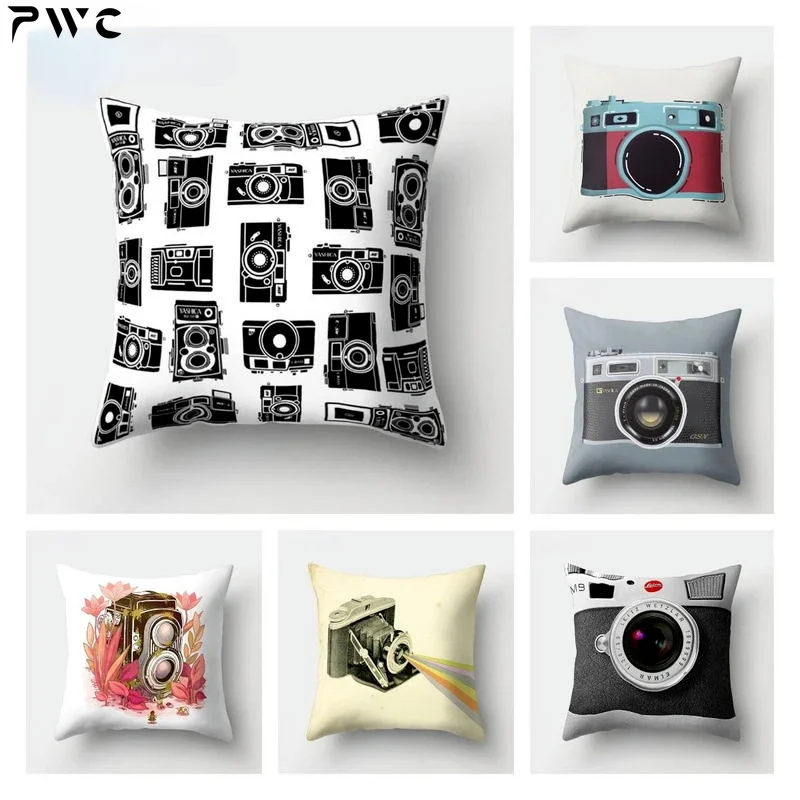 

1 Pcs Vintage Camera Cushion Cover Retro Home Decor Throw Pillow Case Sofa Home Decoration Cushions Covers 45x45cm