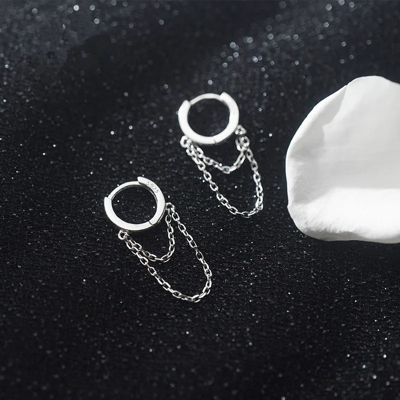 

2022 New Silver Colour Double Layer Chain Tassel Hoop Earrings For Women INS Popular Cold Style Women Fashion Jewelry