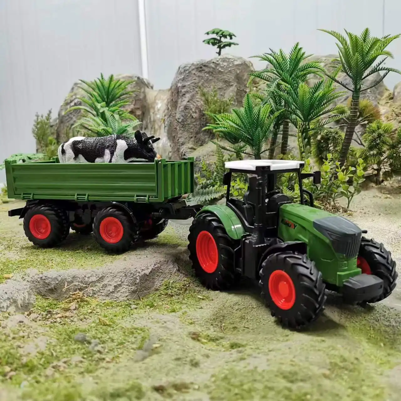 16.5 Inches Large Farm Tractor Toys with trailer and Animal Figurines,Realistic Farm Tractor Set For Christmas Birthday Gift