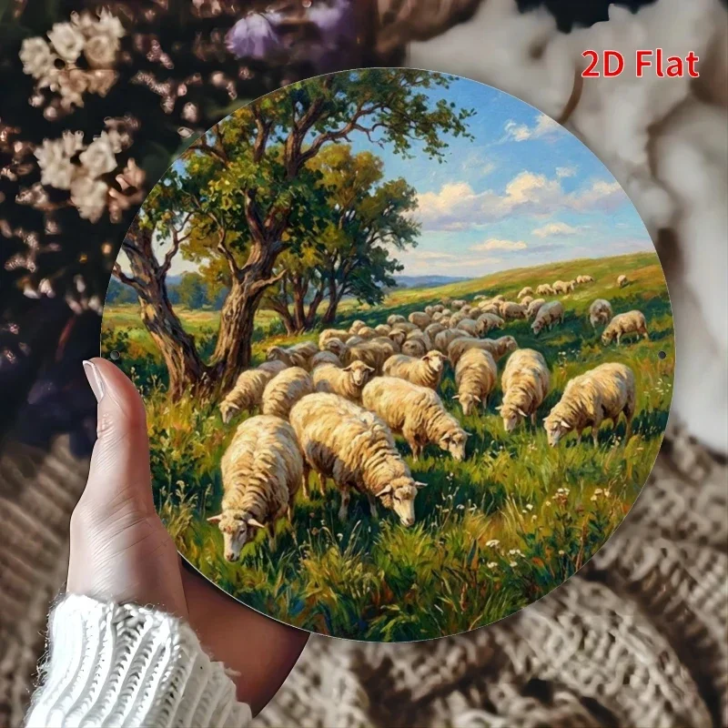 CIFBUY Vintage Sheep Herd Round Aluminum Tin Sign Indoor Hanging Decor for Bar Garage Home Gift