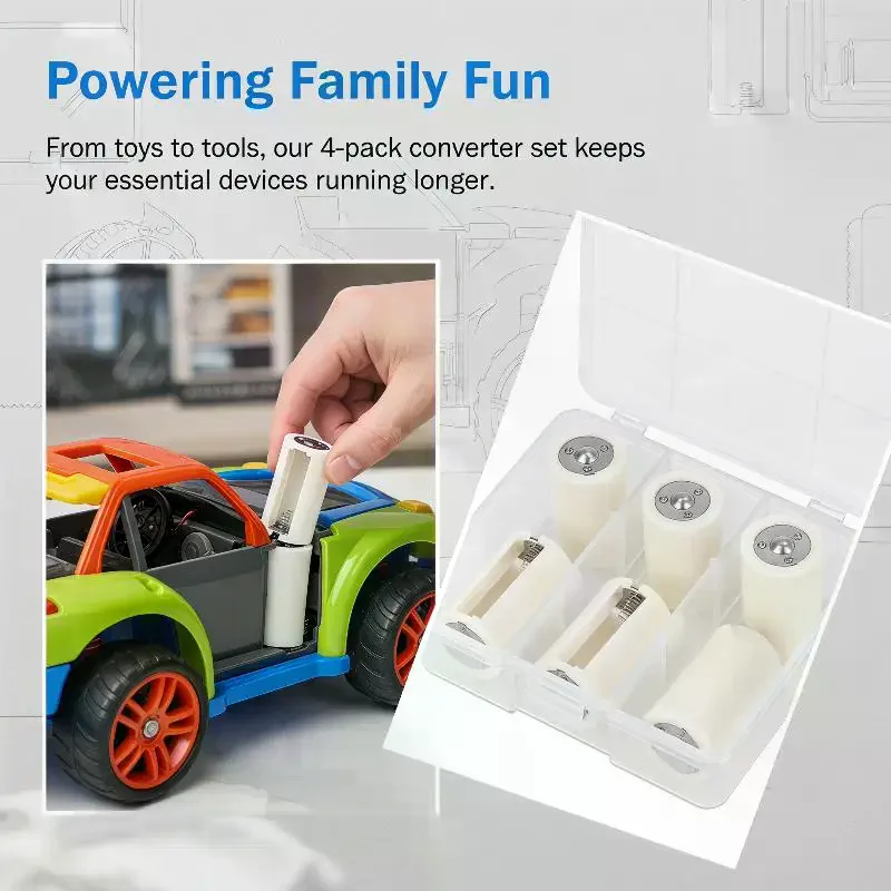4Pcs Durable PP Plastic AA to D Battery Adapter, 3x AA to D Size Battery Converter Case for Flashlights, Radios & Toys