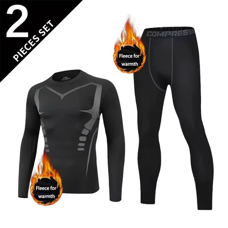 

Men's 2-piece Thermal suit, sci-fi print long sleeve and pants, ski base layer and winter sports, thermal compression suit