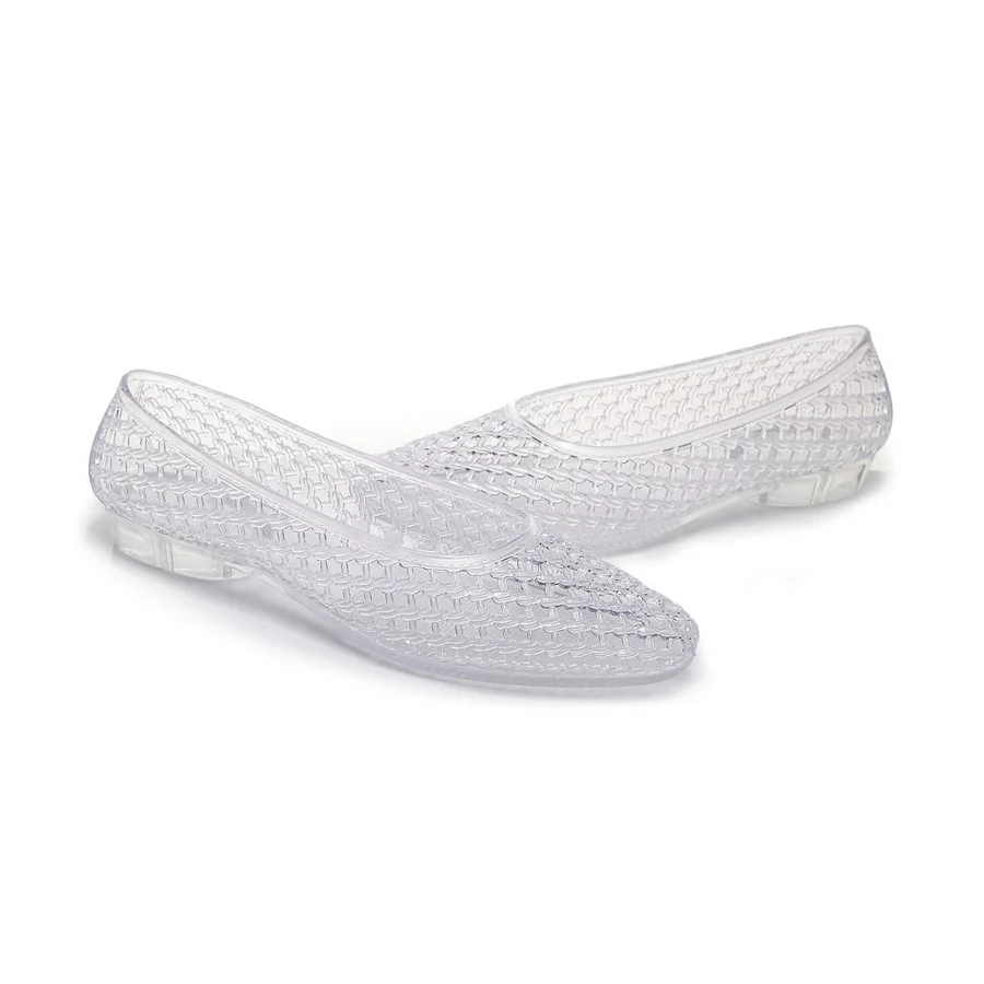 Französische Vintage Geflochtene Jelly-Sandalen für Damen, Spitze Transparente PVC-Ballerinas, Atmungsaktive Runde Zehenpartie, Lässige Alltagsschuhe – Detail 15