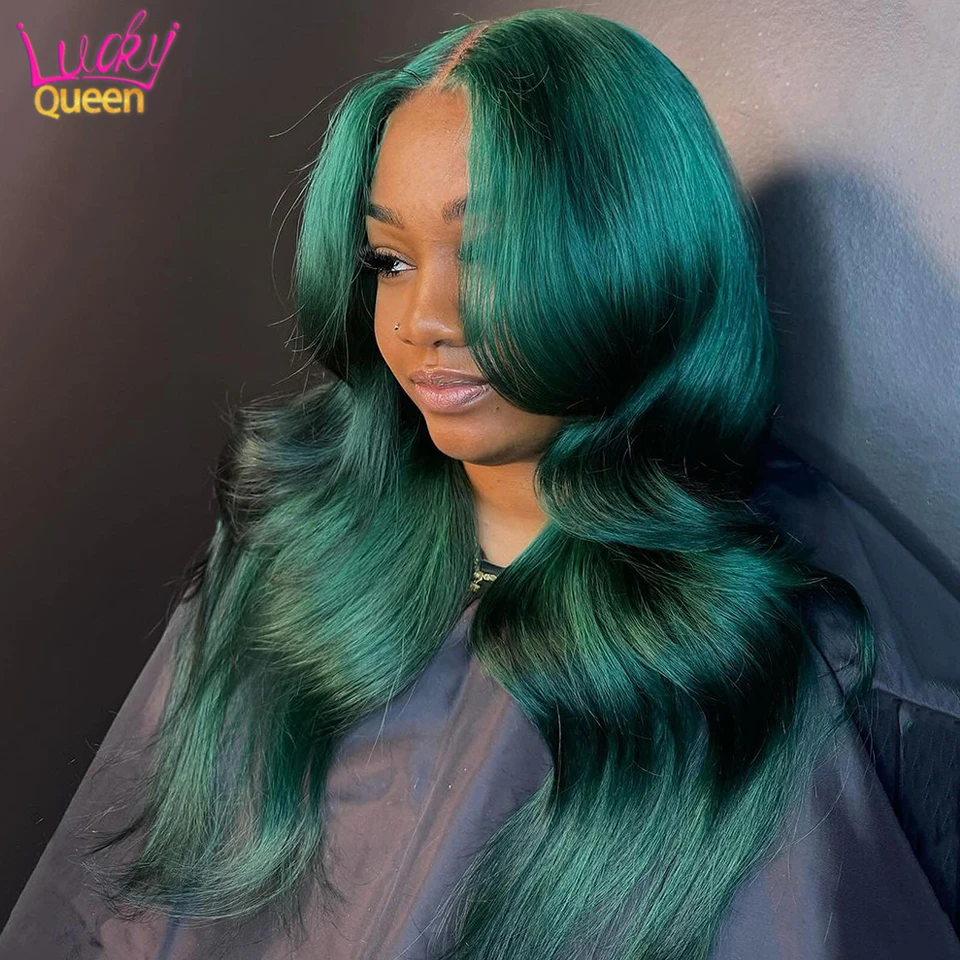 

Dark Green Lace Front Wigs Human Hair Body Wave 13x4 Transparent Lace Frontal Wigs for Women Pre Plucked Hairline 150% Density