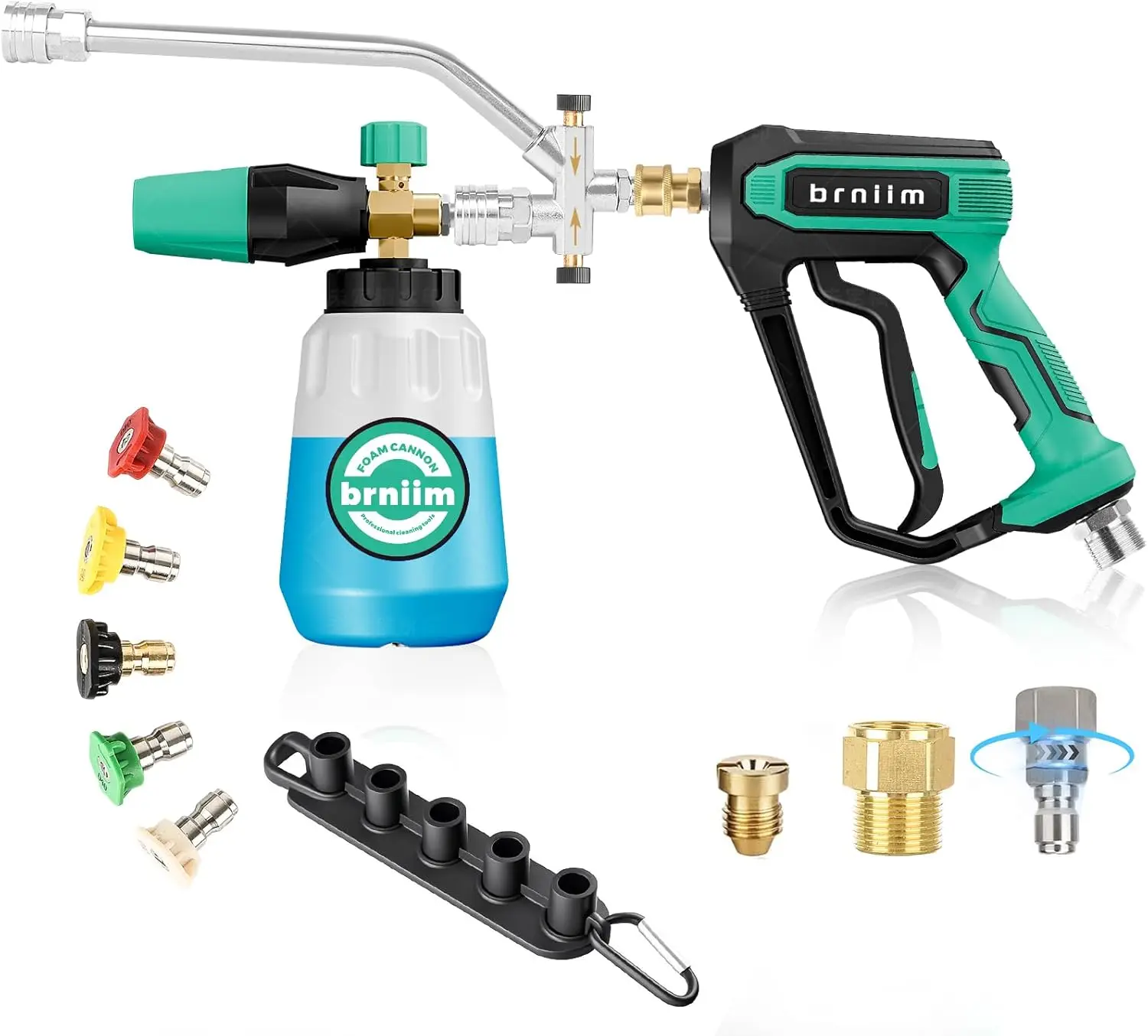 

Pressure Washer Gun with Foam Cannon Car Wash Kit, Dual Channels Instant Switch, 1/4" Quick Connector, 5 Nozzles & Swivel QC