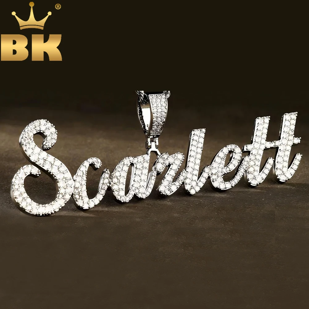 TBTK Custom Script Cursive Letters Numbers Pendant Necklace Iced Out 2 Rows Cubic Zircon Nameplate Charm HipHop Jewelry