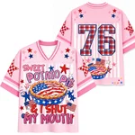 Funny Patriotic Food Letter Printed Football Jersey Star Checkerboard Decor Mesh Retro USA Holiday Streetwear Sports Top