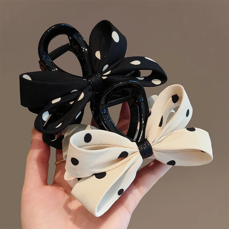 Women's Polka Dot Bow Hairpin Classic Color Elegant Shark Clip Fashion Girl Ponytail Clip