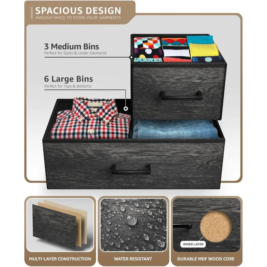 Cômoda com 9 gavetas de madeira sintética, unidade de armazenamento, organizador, baú para roupas, quarto, corredor, sala de estar, armário, amp, móveis de dormitório