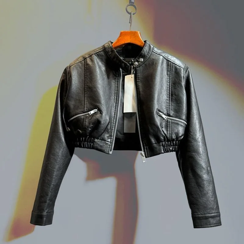 Fashion Short Style Leather Jacket for Women Spring Autumn New Loose Versatile American Style Motorcycle Wear PU Coat Trendy