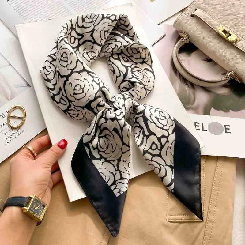 Zebra-printed Silk Scarf Women 70X70cm Soft Satin Shawl Elegant and Versatile Headwear Bag Clothing and Accessories Square Scarf