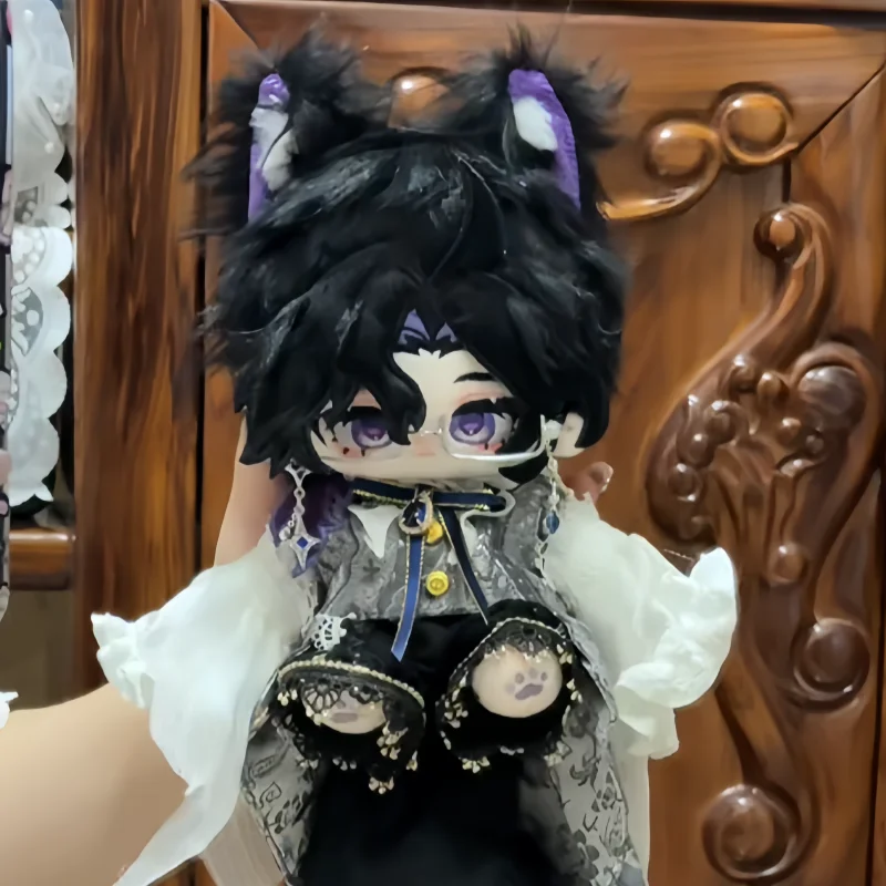 Poupée en coton Genshin Impact Pantalone 20 cm, oreilles de chat noires et violettes, longue queue, peluche mignonne, accessoire de jeu, cadeau pour amis adultes