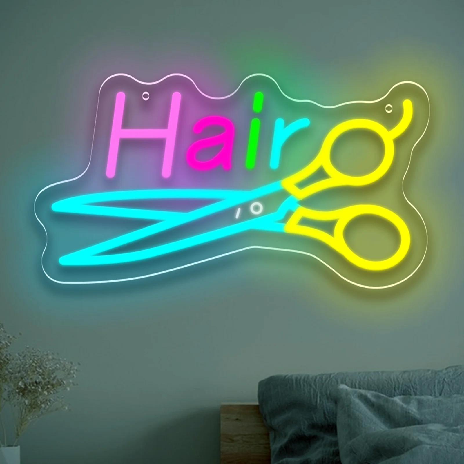صالون الشعر LED النيون تسجيل مقص الحلاق ضوء النيون USB بالطاقة عكس الضوء لصالون الحلاقة صالون تجميل جدار ديكور افتتاح هدية
