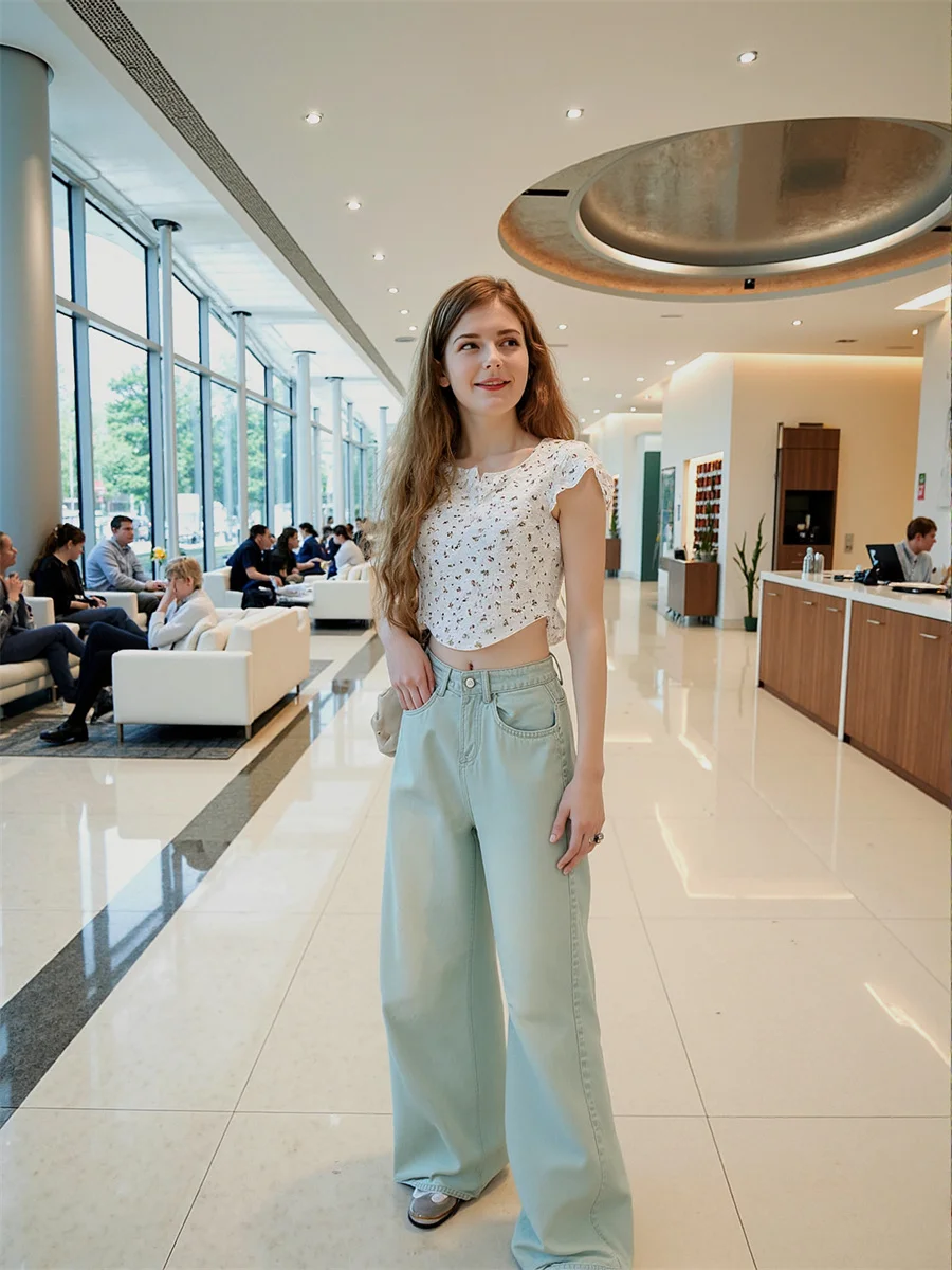 

Потертые джинсы с широкими штанинами в пол, женские плиссированные рюши для мытья полов, расклешенные брюки с высокой талией, шикарные мешковатые эластичные складки на поясе, современные