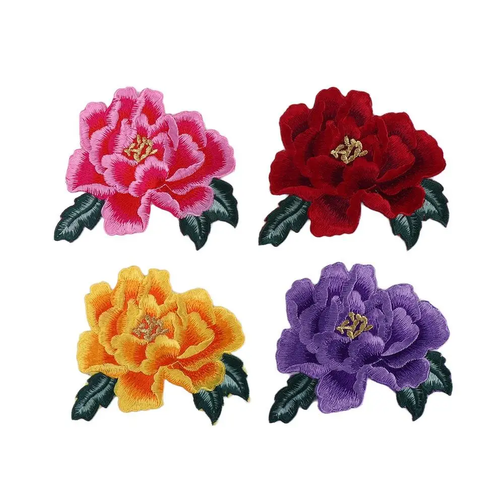 Purple Peony Flower for Dress Sew On Clothes Decoration Wedding Appliques Embroidered Badges Iron On Patches Patches