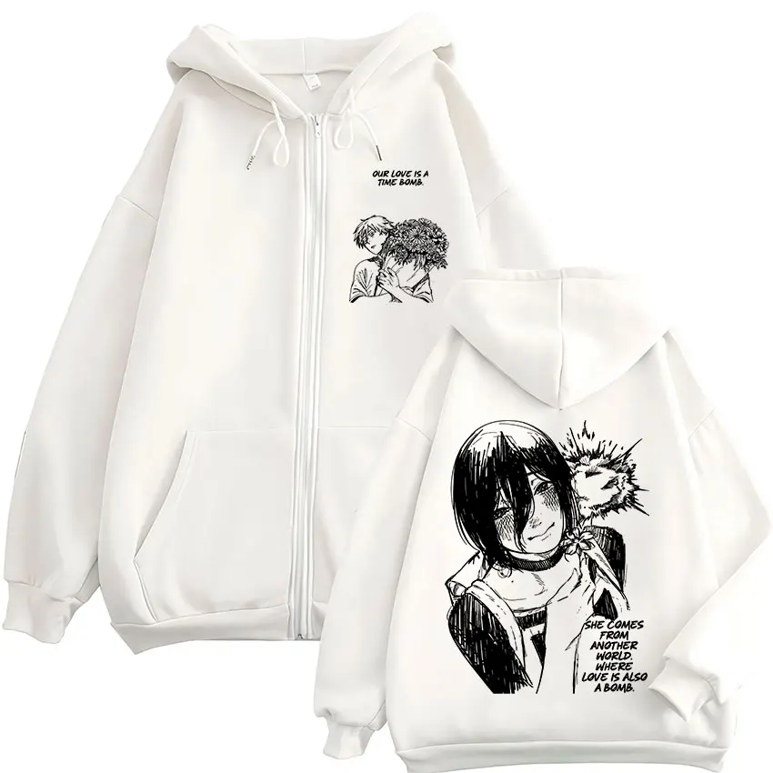 Anime Chainsaw Man Reze Denji Manga Reißverschluss-Hoodies Herrenbekleidung Mode Langarm Zip-Up Kapuzenpullover Mäntel Jacken – Detail 2